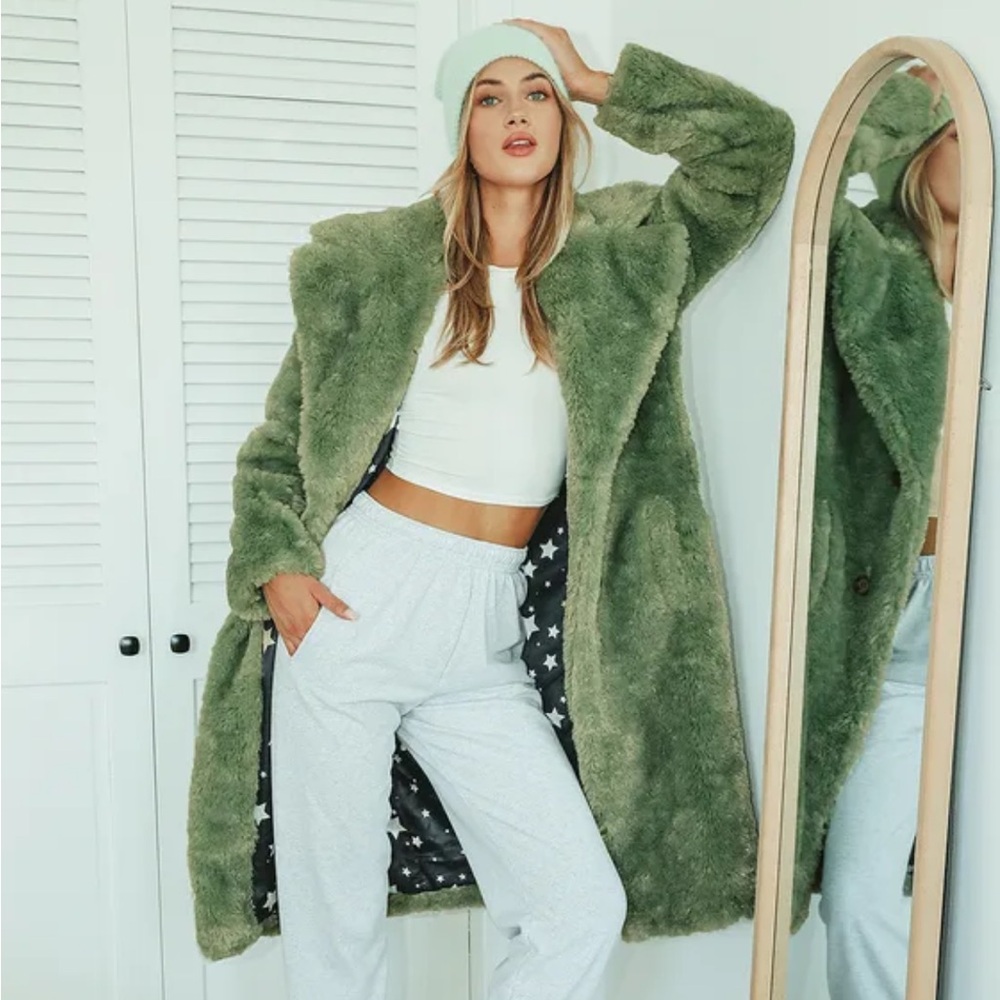 New Lulus Green Faux Fur Coat